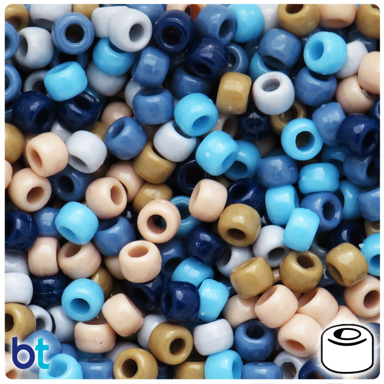 BeadTin Blue Camouflage Opaque Mix 9mm Barrel Pony Beads (500pcs)